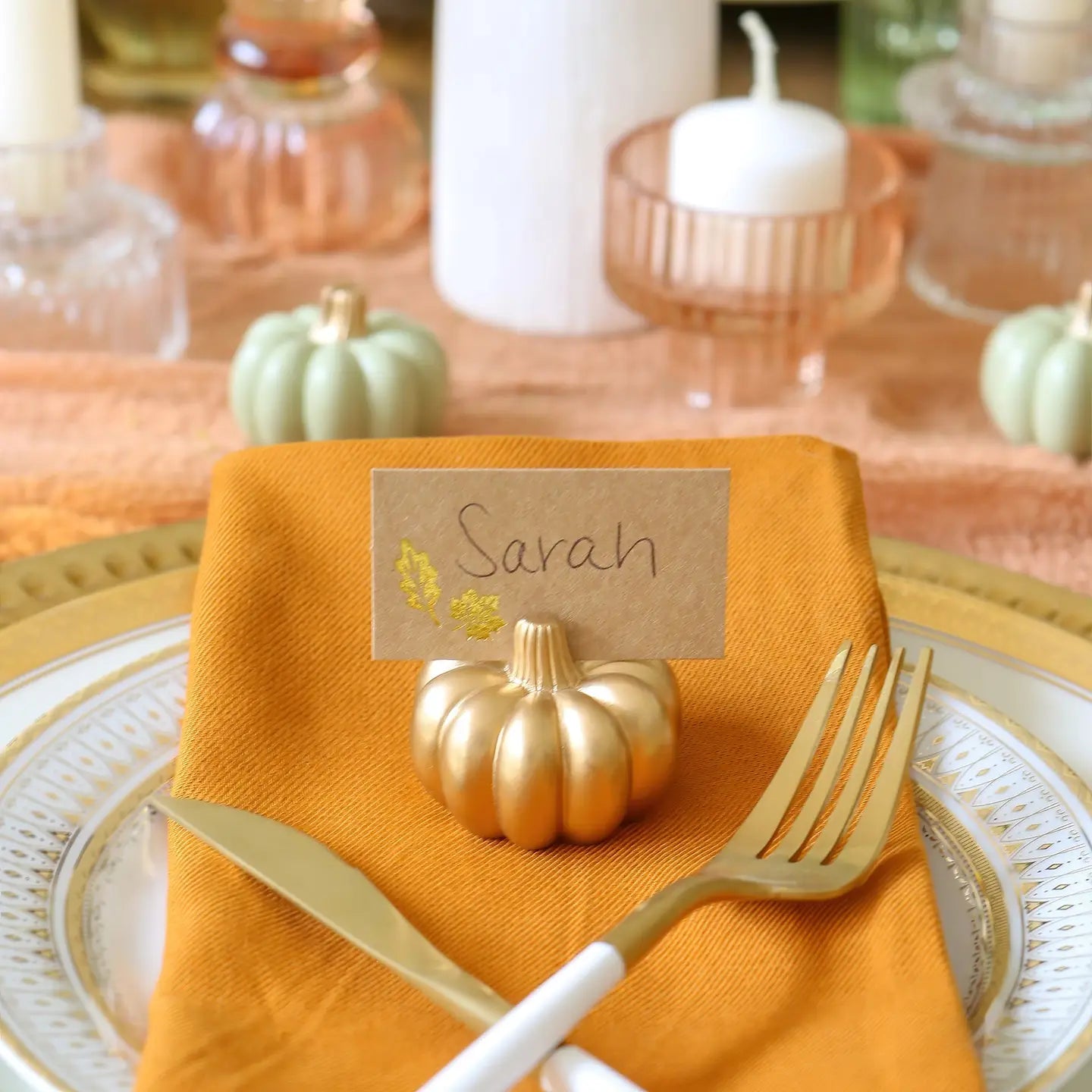 Harvest Gold Pumpkin Place Card Holder Set