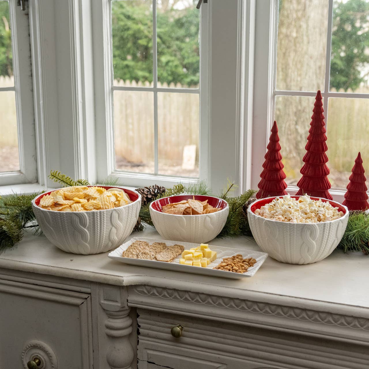 Cream Knit Ceramic Platter – 15.5”