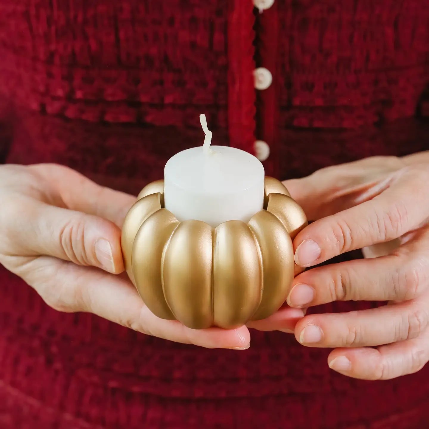 Gold White Pumpkin Tealight & Candlestick Holder