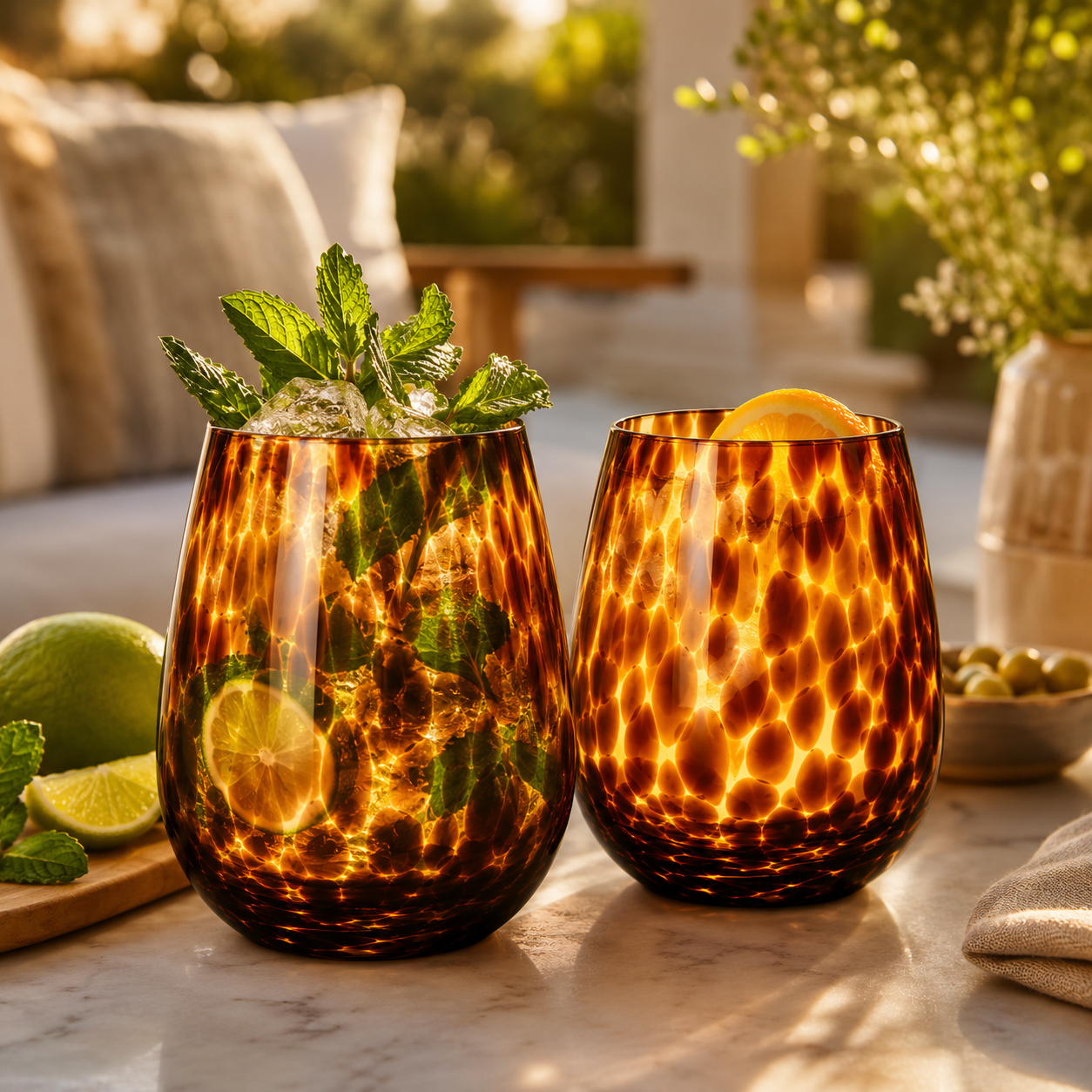 Leopard Print Stemless Wine Glass |  Set of 2
