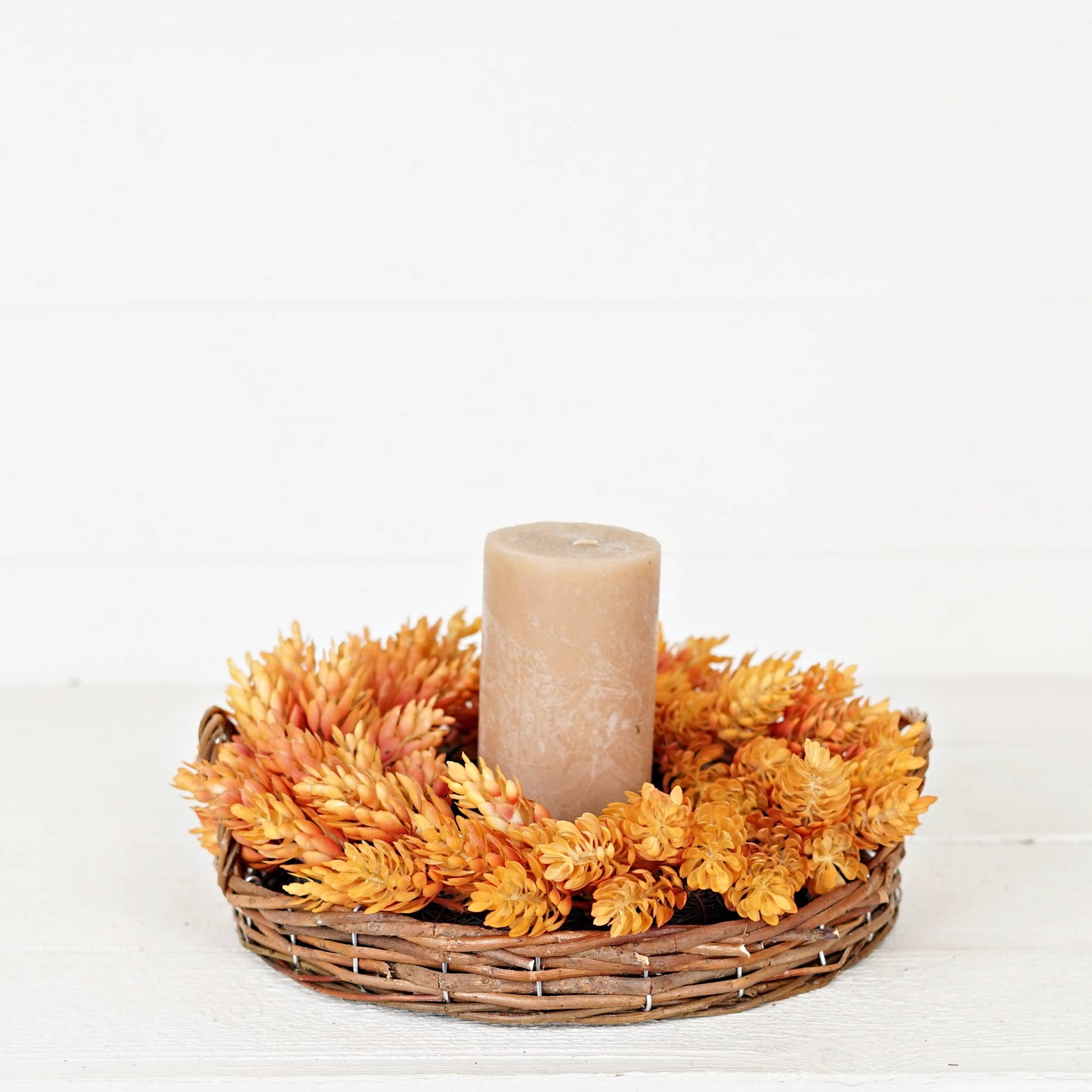 Flat Willow Basket with Ruffled Edge and Handles