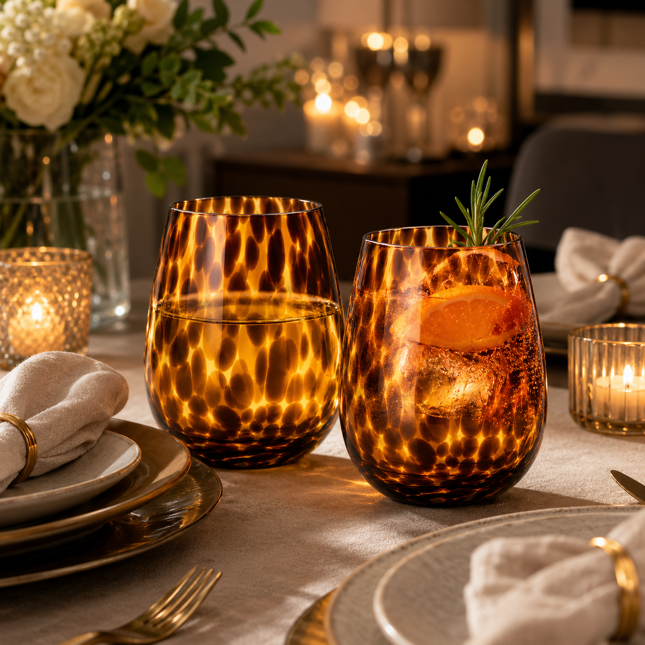 Leopard Print Stemless Wine Glass |  Set of 2