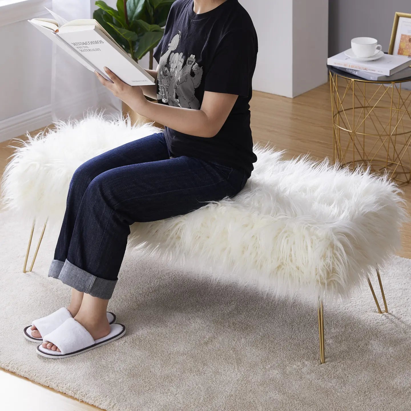 Faux Fur Bench Ottoman