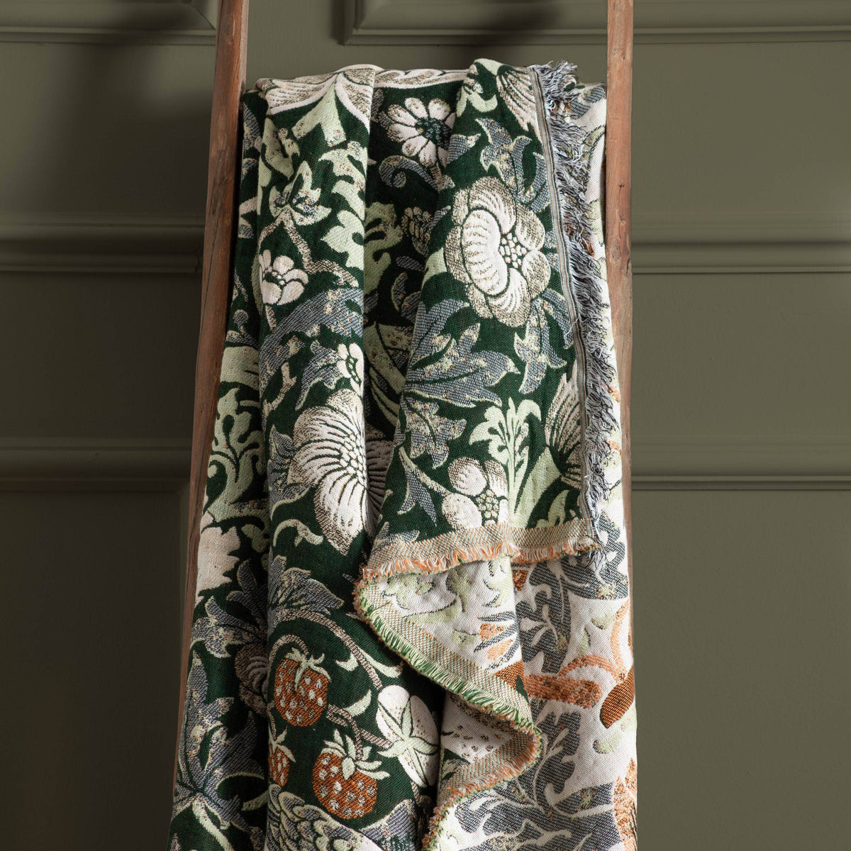 Strawberry Thief Jacquard Throw Forest