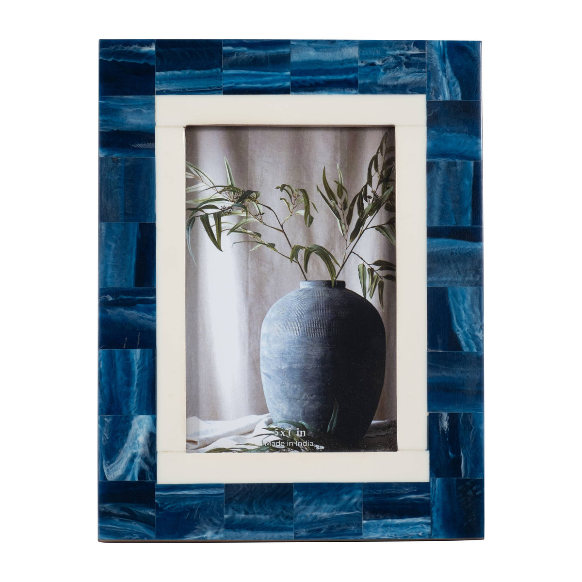Photo Frame - Blue Resin Modern Geometric Border, 5x7 in.