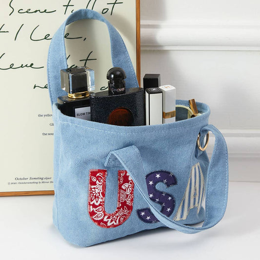 USA Fabric Letter Mini Tote With Key Ring Holder