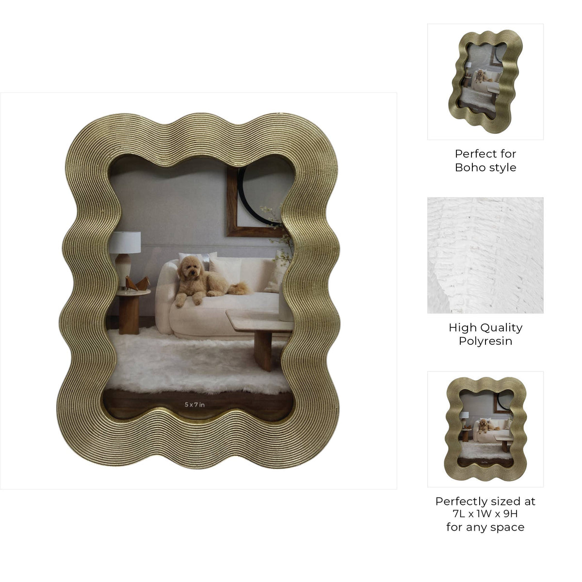 Photo Frame - Gold Resin Squiggly Wave Border, 5x7 in.