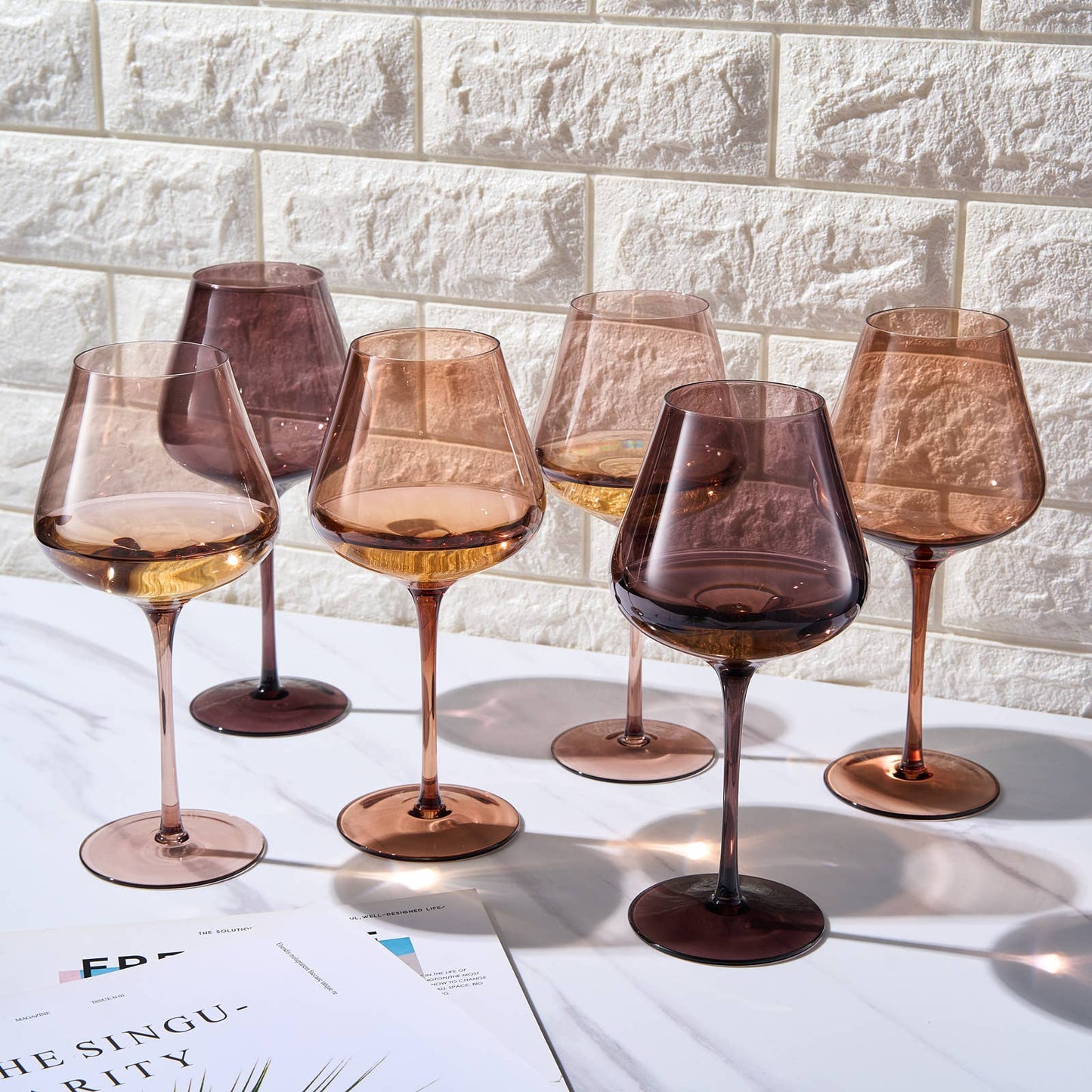Colored Wine Glass Set, 20oz Glasses Set of 6 (Brown)