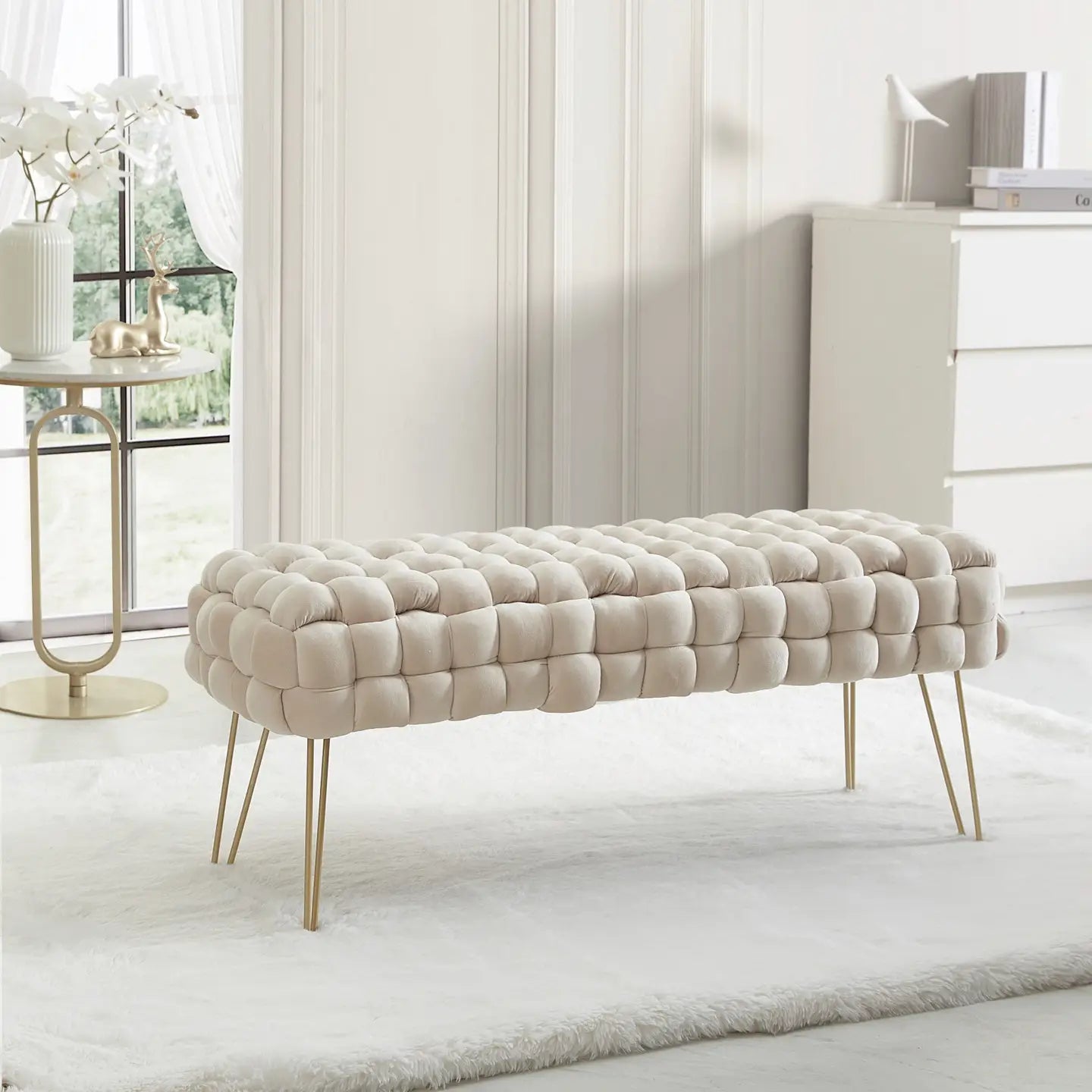 Mirage Velvet Woven Bench Ottoman