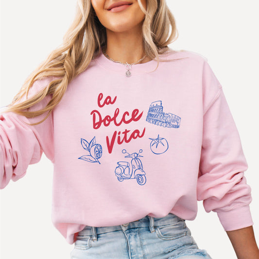 La Dolce Vita Sweatshirt Cozy Italian Aesthetic Summer: White / Medium