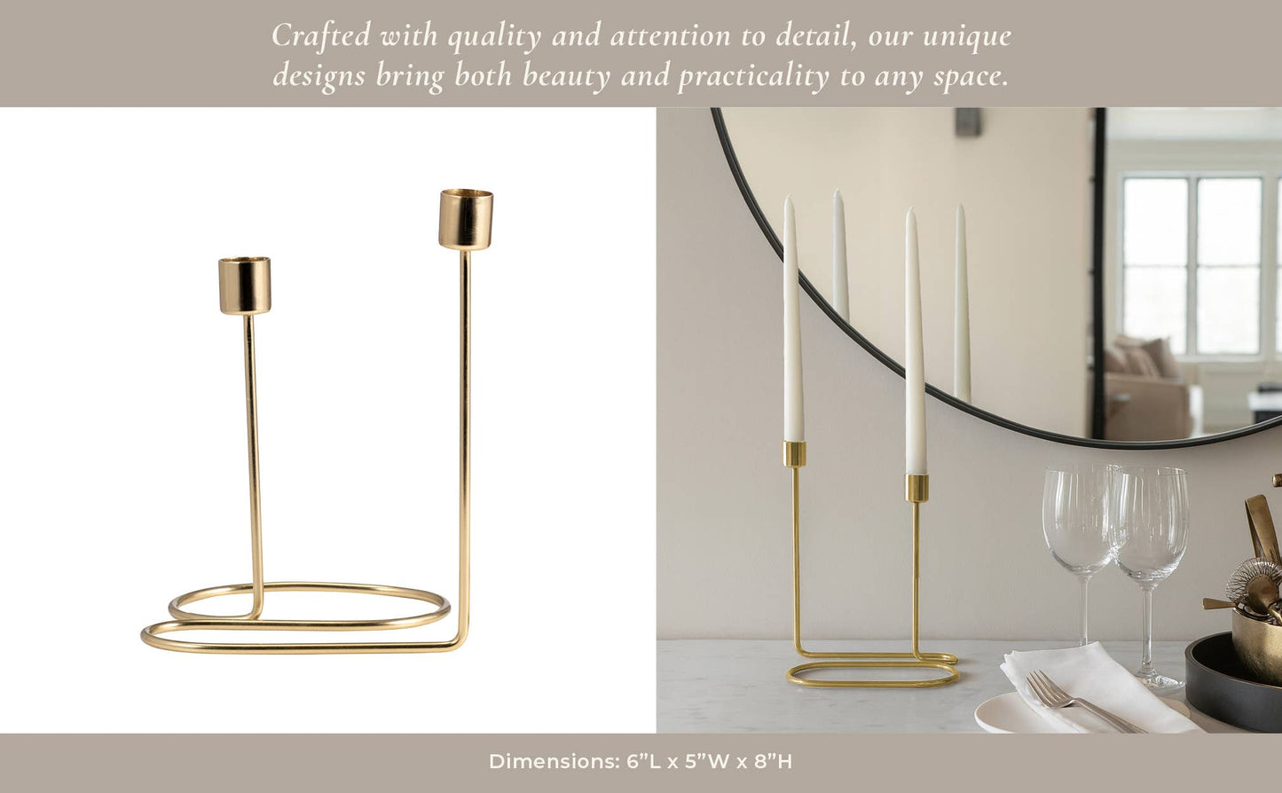 Taper Candle Holder 2-Taper - Gold Metal Double Swirl, 8 in.