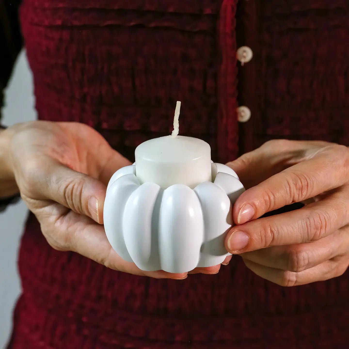 White Pumpkin Tealight & Candlestick Holder