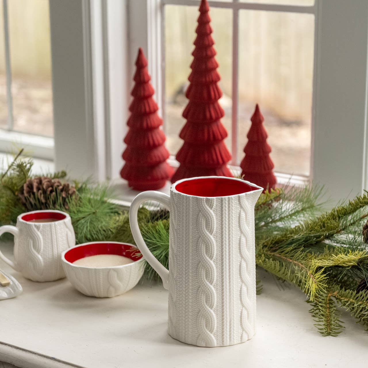 Cream Knit Ceramic Pitcher – 8”